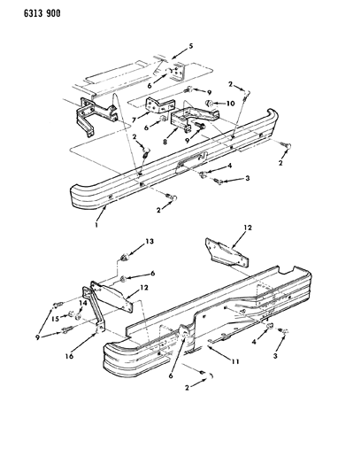 1987 Dodge D150 Bumper, Rear Diagram