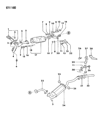 1989 Dodge Raider Exhaust System Diagram 1 - Thumbnail