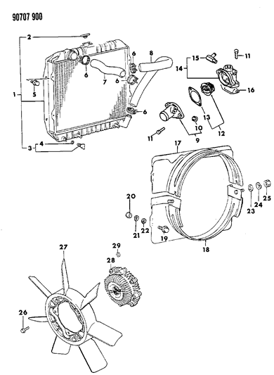 1990 Dodge Ram 50 Radiator & Related Parts Diagram 2 - Thumbnail