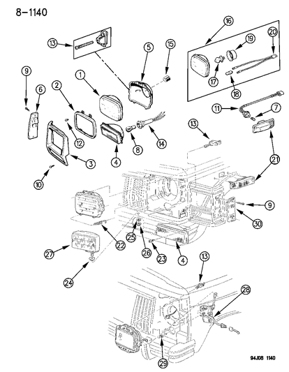 1996 Jeep Cherokee Headlamp Assembly, Export Diagram for 55054983