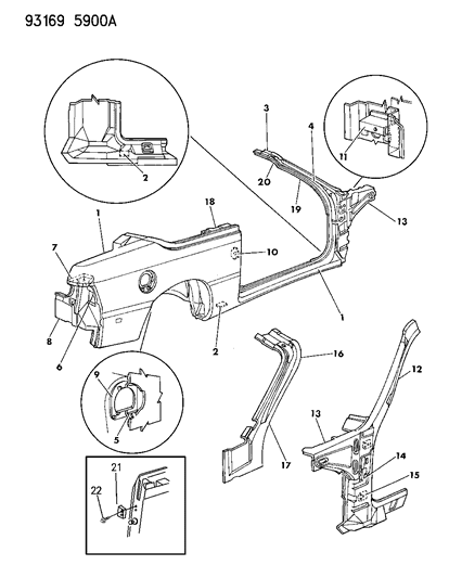 1993 Chrysler LeBaron GTC Aperture Panel & Front Pillar Diagram 2 - Thumbnail