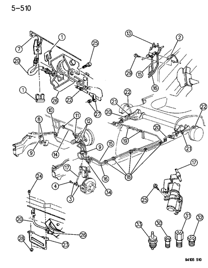 1994 Dodge Shadow Lines & Hoses, Brake Diagram 2 - Thumbnail