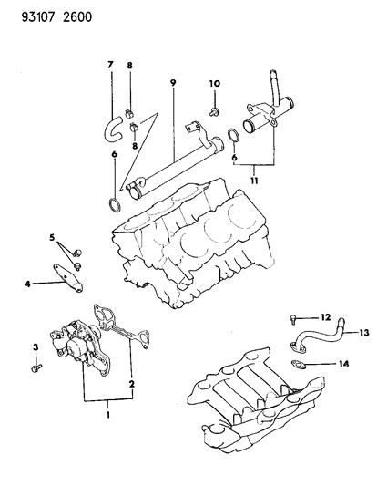 1993 Dodge Shadow Water Pump & Related Parts Diagram 2 - Thumbnail