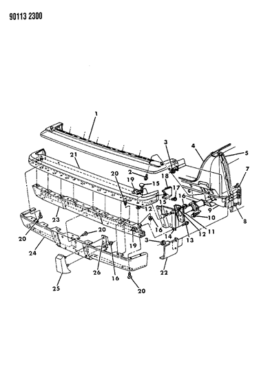 1990 Chrysler New Yorker Base Model Fascia, Bumper Rear Diagram 1 - Thumbnail