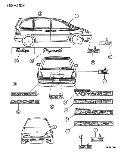 1996 Chrysler Town & Country Nameplate, Liftgate "Caravan" Diagram for HS31SPP