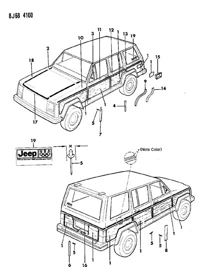 1987 Jeep Cherokee Decals, Exterior Diagram 13 - Thumbnail