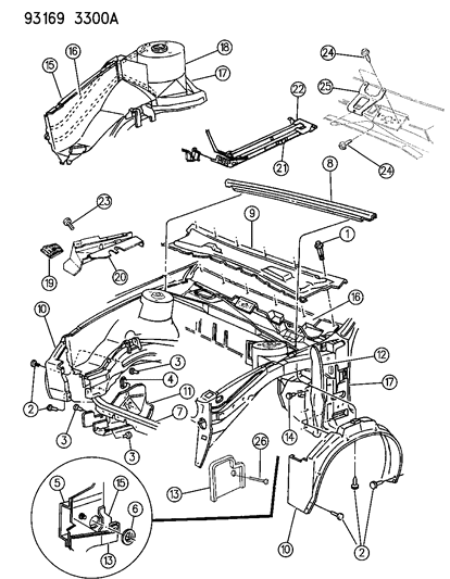 1993 Chrysler LeBaron Sedan Shield & Screen Diagram