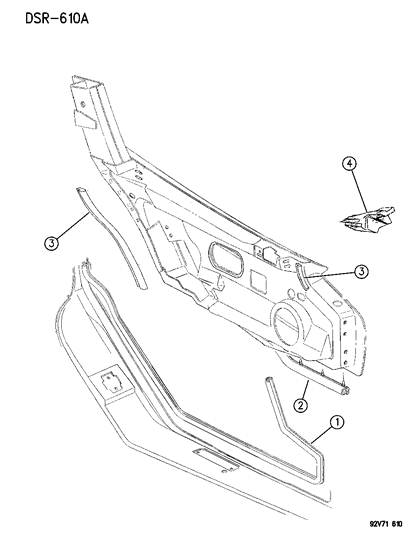 1996 Dodge Viper Weatherstrip, Front Diagram for 4709253