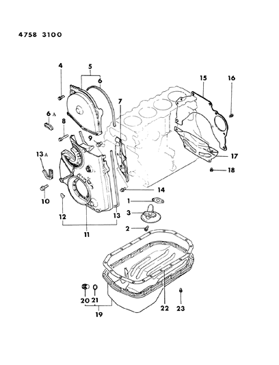 1984 Dodge Ram 50 Timing Cover Gasket, Lower Passenger Side Diagram for MD041002