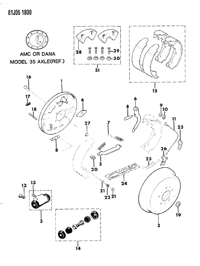 1986 Jeep Comanche Brakes, Rear Diagram 2 - Thumbnail