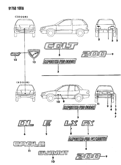 1991 Dodge Colt Nameplates Diagram 2 - Thumbnail