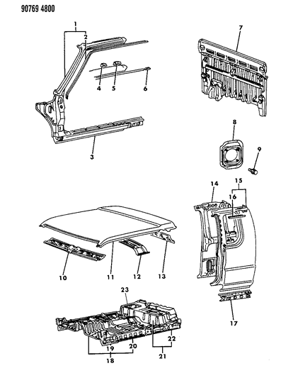 1990 Dodge Ram 50 Floor Pan & Sheet Metal Diagram