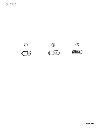 1994 Chrysler LeBaron GTC Bulb Cross Reference--Interior Lamps Diagram