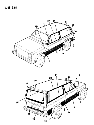 1987 Jeep Cherokee Decals, Exterior Diagram 4 - Thumbnail
