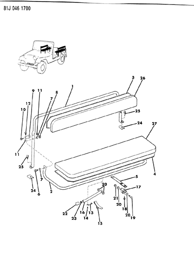 1984 Jeep Wrangler Frame & Pad Rear Longitudinal Seat Diagram 2 - Thumbnail