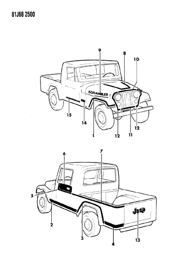 1984 Jeep Wrangler Decals, Exterior Diagram 14 - Thumbnail