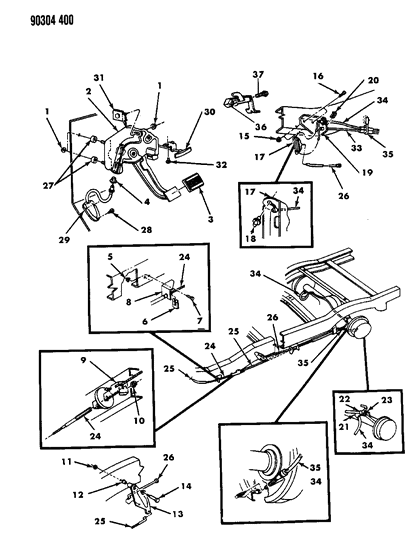 1990 Dodge D150 Lever & Cables, Parking Brake Diagram 2 - Thumbnail