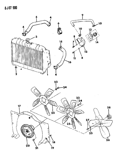 1987 Jeep J10 Radiator & Related Parts Diagram 1 - Thumbnail