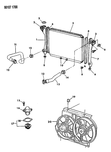 1990 Chrysler New Yorker Base Model Radiator & Related Parts Diagram 2 - Thumbnail