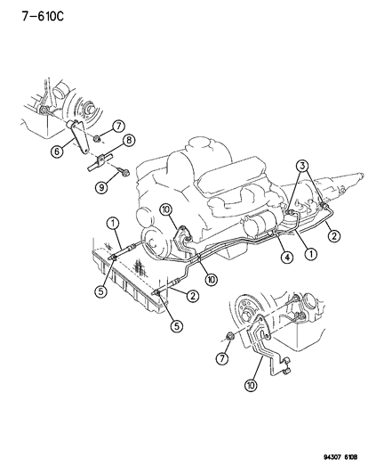 1994 Dodge Ram Wagon Oil Cooler & Lines Diagram