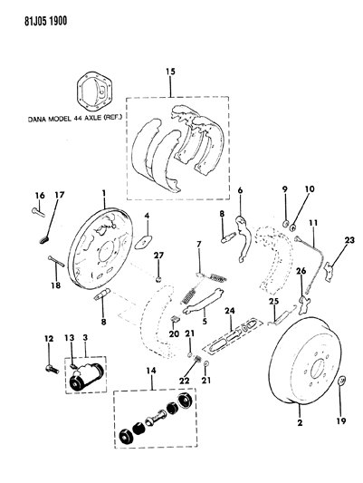 1986 Jeep Comanche Brakes, Rear Diagram 1 - Thumbnail