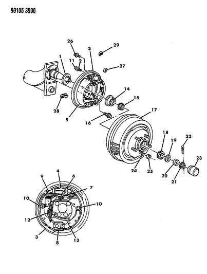 1990 Chrysler New Yorker Base Model Brakes, Rear Drum Diagram
