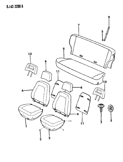 1990 Jeep Wagoneer Covers, Seat Upholstery Diagram 2 - Thumbnail