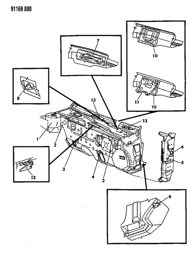 1991 Dodge Shadow Bracket & Plugs Cowl Diagram