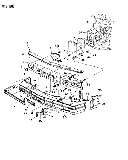 1987 Chrysler New Yorker Bumper, Front Diagram