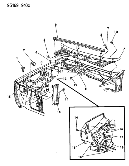 1993 Chrysler New Yorker Salon Cowl Screen & Engine Shield Diagram