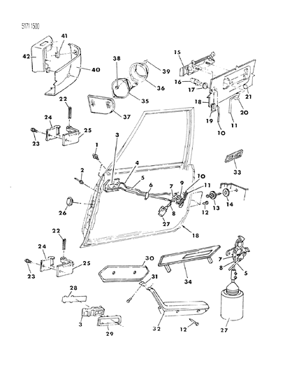 1985 Chrysler Executive Limousine Door, Front Shell, Control And Hardware Diagram