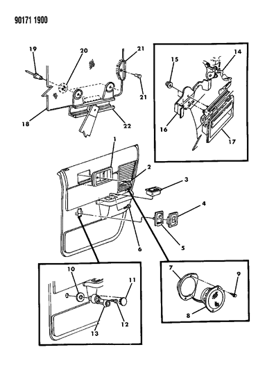 1990 Chrysler LeBaron Sedan Door, Rear Glass, Handles & Speaker Diagram