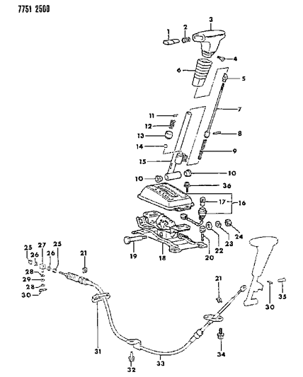 1987 Dodge Colt Controls, Gearshift of Automatic Transmission Diagram