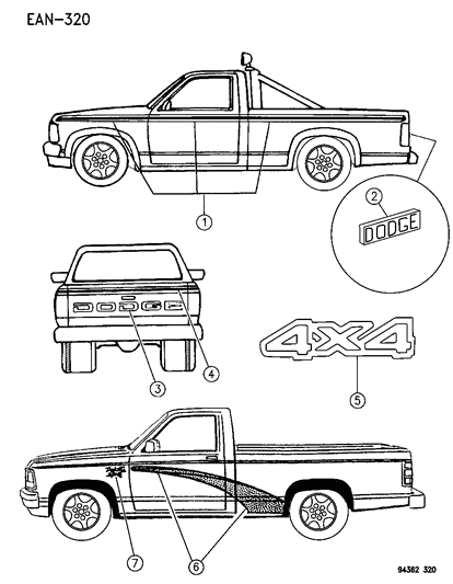 1995 Dodge Dakota Nameplate, Red Diagram for 5DV73PR4