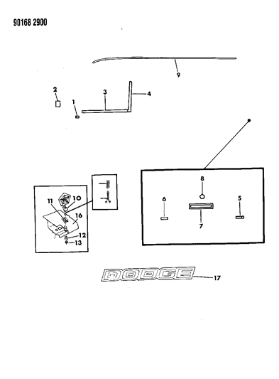 1990 Dodge Caravan Mouldings & Ornamentation - Exterior View Diagram 2 - Thumbnail