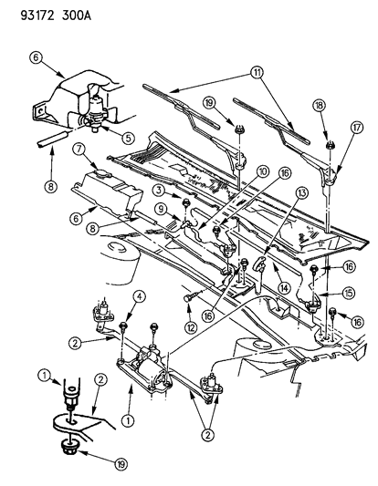 1993 Chrysler LeBaron Sedan Windshield Wiper & Washer System Diagram