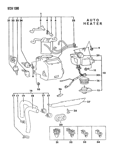 1989 Chrysler Conquest Heater Unit & Heater Plumbing Diagram 1 - Thumbnail