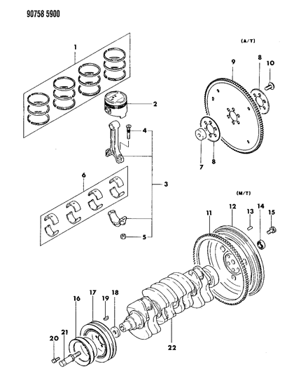 1990 Dodge Ram 50 Crankshaft & Piston Diagram 1 - Thumbnail
