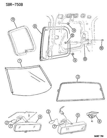 1995 Dodge Ram 1500 Weatherstrip Diagram for 55134610