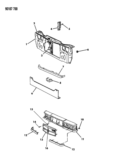 1990 Dodge Dynasty Header Panel Diagram for 4451970