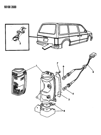 1990 Chrysler Town & Country Tail Lamp Assembly, Passenger Side Diagram for 4399699