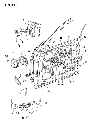 1986 Dodge Lancer Door, Front Shell, Handle And Control Diagram