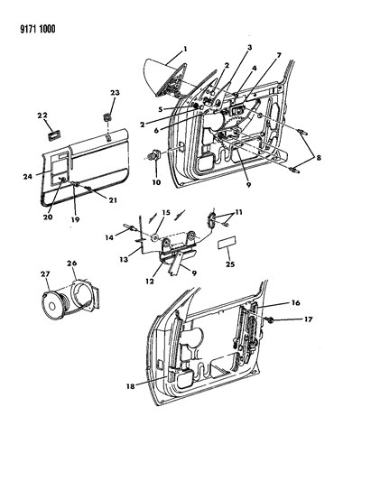 1989 Dodge Shadow Door, Front Glass & Regulator Diagram