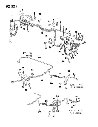 1989 Dodge Colt Clip, Brake Fluid Line Diagram for MB344693