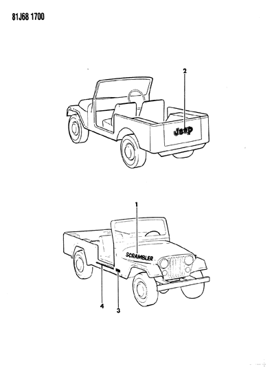 1986 Jeep Wrangler Decals, Exterior Diagram 1 - Thumbnail