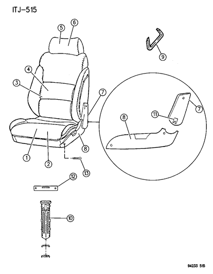 1994 Chrysler LeBaron GTC Front Seat Diagram 2 - Thumbnail