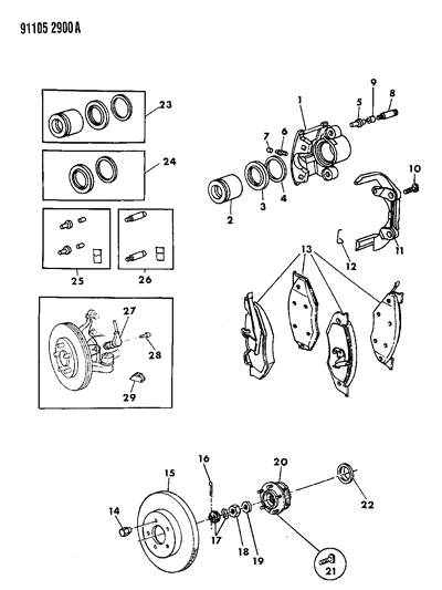 1991 Chrysler LeBaron GTC Brakes, Front With Rear Disc Brakes Diagram