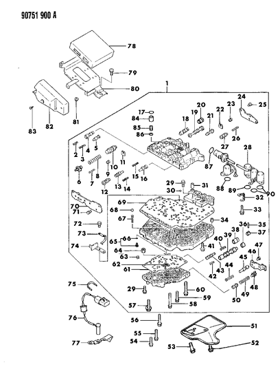 1990 Dodge Colt Valve Body & Components Diagram 1 - Thumbnail