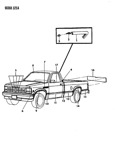 1992 Dodge Dakota Nameplate, Front Diagram for 55034060