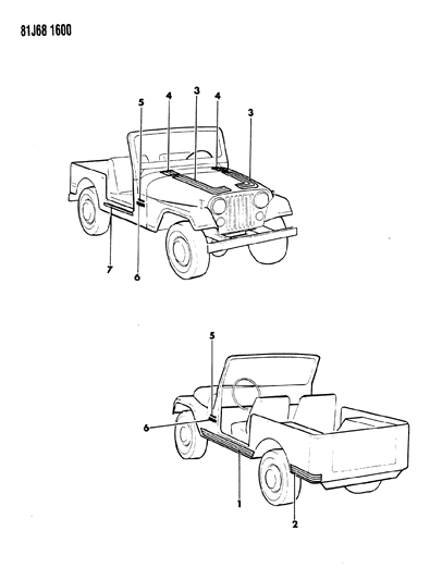 1986 Jeep Wrangler Decals, Exterior Diagram 15 - Thumbnail